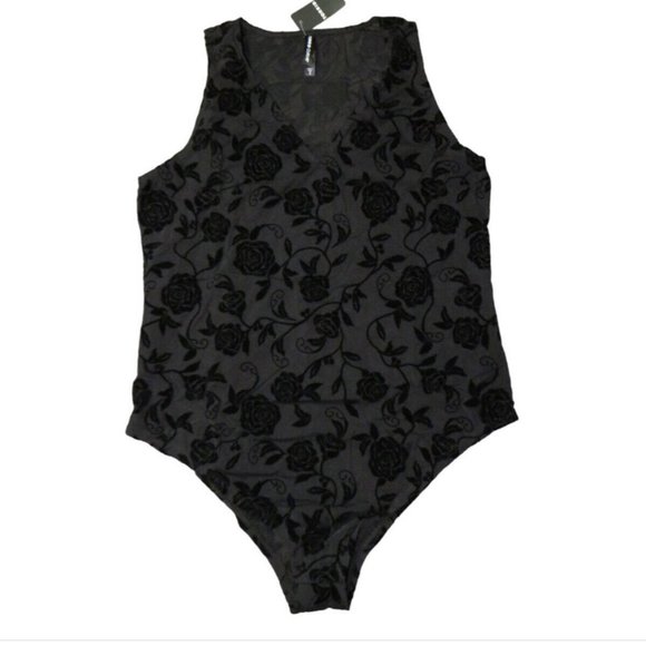 TORRID Tops - Torrid Black Mesh Floral Velvet Flocked Bodysuit Plus Size 2X